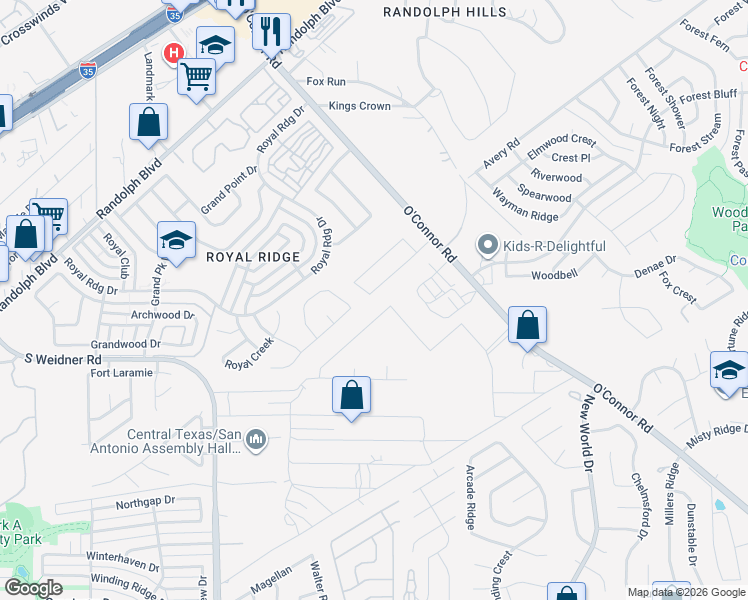map of restaurants, bars, coffee shops, grocery stores, and more near 6402 Ithaca Falls in San Antonio