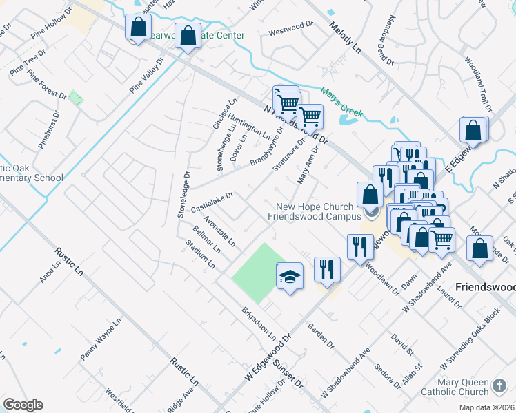 map of restaurants, bars, coffee shops, grocery stores, and more near 500 Portage Lane in Friendswood