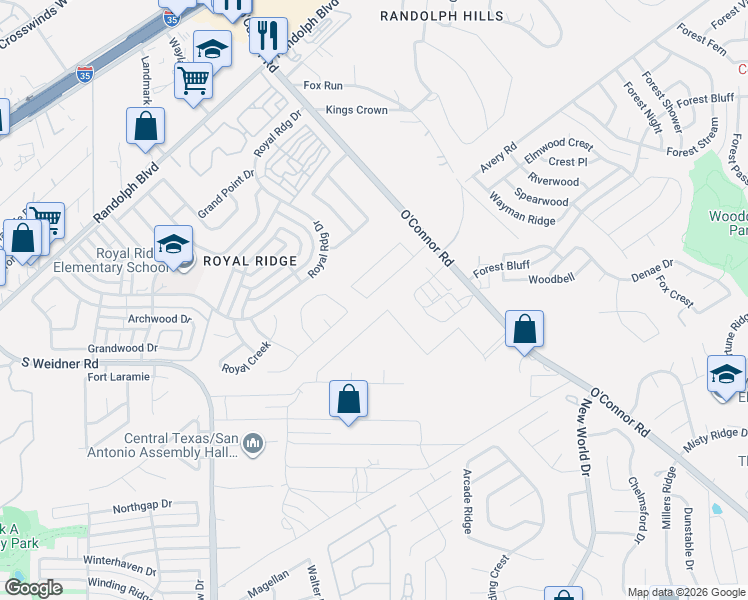 map of restaurants, bars, coffee shops, grocery stores, and more near 6402 Ithaca Falls in San Antonio