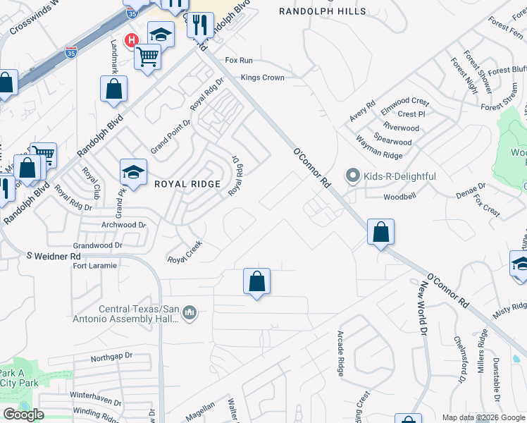 map of restaurants, bars, coffee shops, grocery stores, and more near 6402 Ithaca Falls in San Antonio