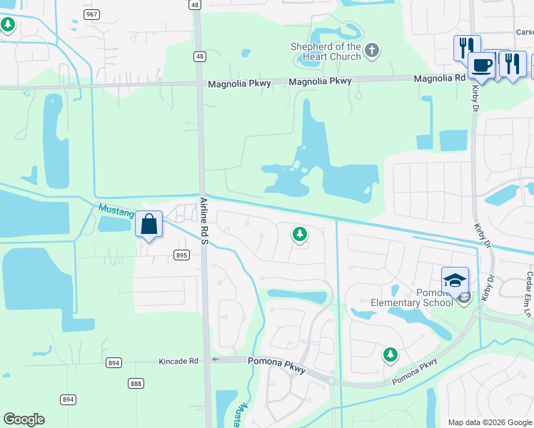 map of restaurants, bars, coffee shops, grocery stores, and more near 2116 Blackhawk Ridge Lane in Manvel