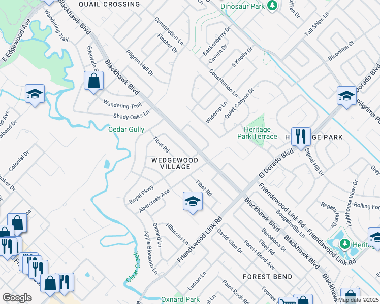 map of restaurants, bars, coffee shops, grocery stores, and more near 16223 Barcelona Drive in Friendswood