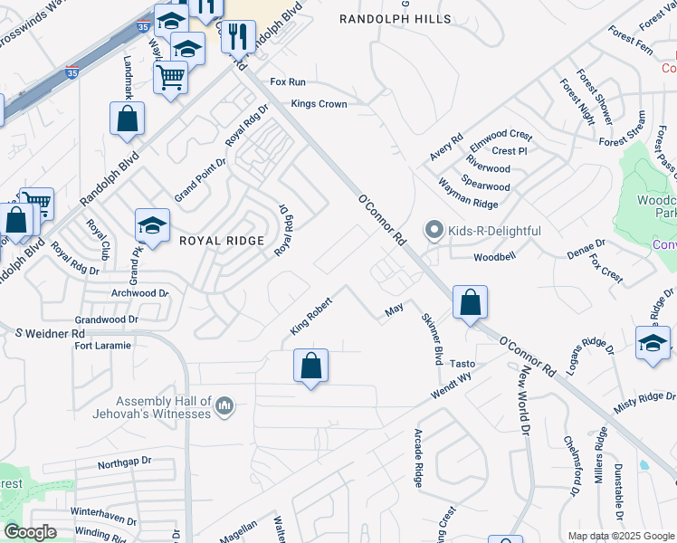 map of restaurants, bars, coffee shops, grocery stores, and more near 6414 Ithaca Falls in San Antonio