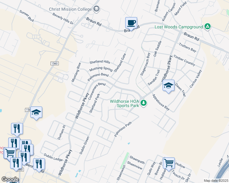 map of restaurants, bars, coffee shops, grocery stores, and more near 9826 Palomino Oaks in San Antonio