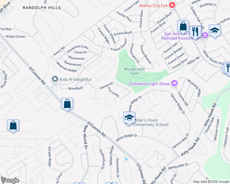 map of restaurants, bars, coffee shops, grocery stores, and more near 10807 Fox Crest in Live Oak