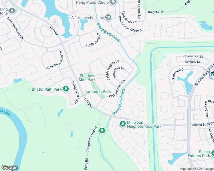 map of restaurants, bars, coffee shops, grocery stores, and more near 6119 Apple Bluff Court in Sugar Land