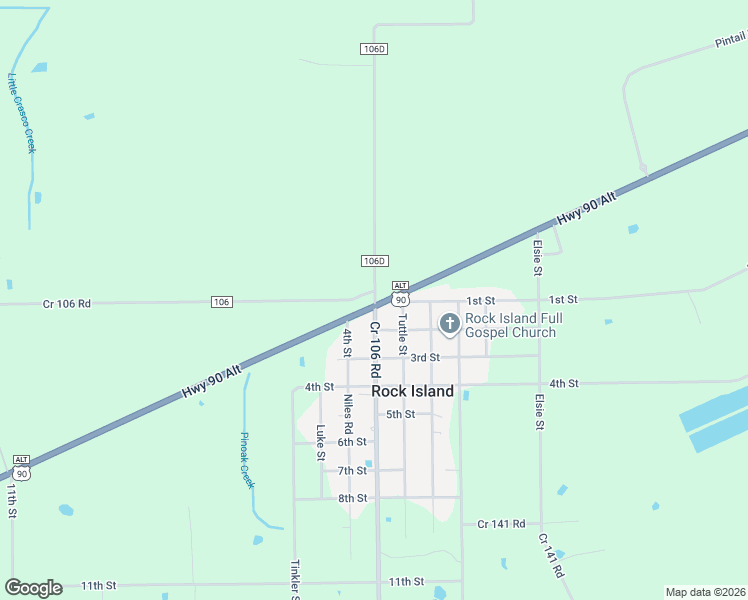 map of restaurants, bars, coffee shops, grocery stores, and more near 3307 Cr 106 Road in Rock Island