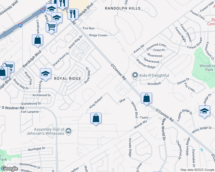 map of restaurants, bars, coffee shops, grocery stores, and more near 6426 Ithaca Forest in San Antonio