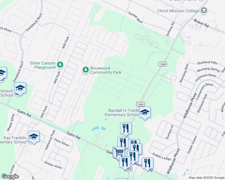 map of restaurants, bars, coffee shops, grocery stores, and more near 9563 Fm 1560 North in San Antonio