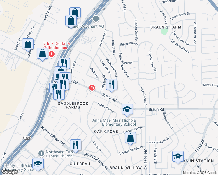 map of restaurants, bars, coffee shops, grocery stores, and more near 9943 Fall Harvest in San Antonio