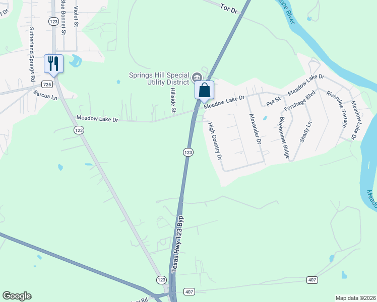 map of restaurants, bars, coffee shops, grocery stores, and more near 6938 Texas 123 in Seguin