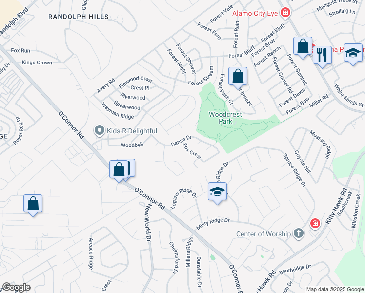 map of restaurants, bars, coffee shops, grocery stores, and more near 11102 Denae Drive in San Antonio