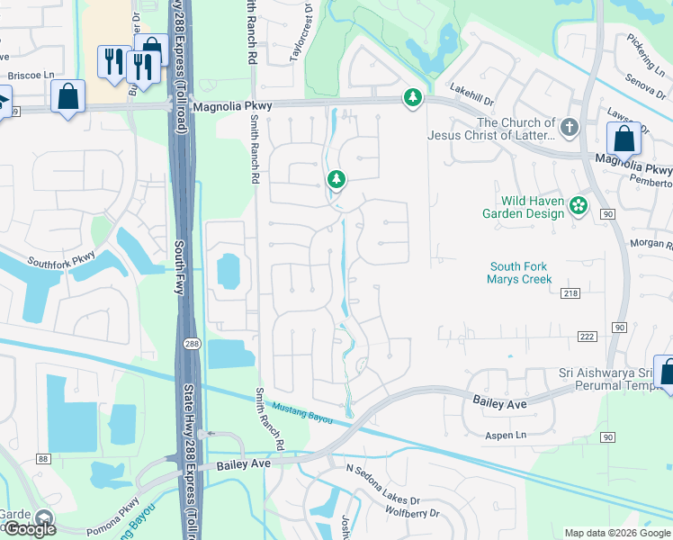 map of restaurants, bars, coffee shops, grocery stores, and more near 3518 Apple Grove Drive in Manvel