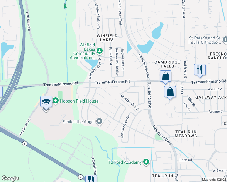 map of restaurants, bars, coffee shops, grocery stores, and more near 2306 Flint Brook Court in Fresno