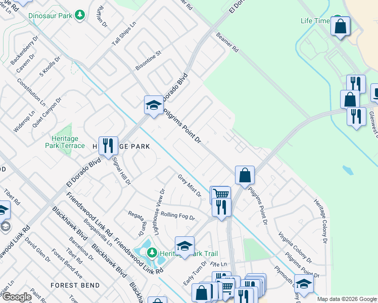 map of restaurants, bars, coffee shops, grocery stores, and more near 17102 Stone Stile Drive in Friendswood