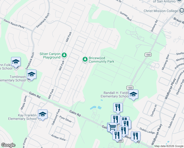 map of restaurants, bars, coffee shops, grocery stores, and more near 9862 Bricewood Cove in San Antonio