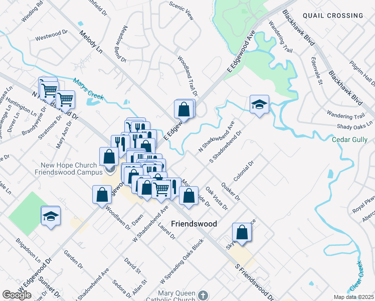map of restaurants, bars, coffee shops, grocery stores, and more near 301 East Heritage Drive in Friendswood