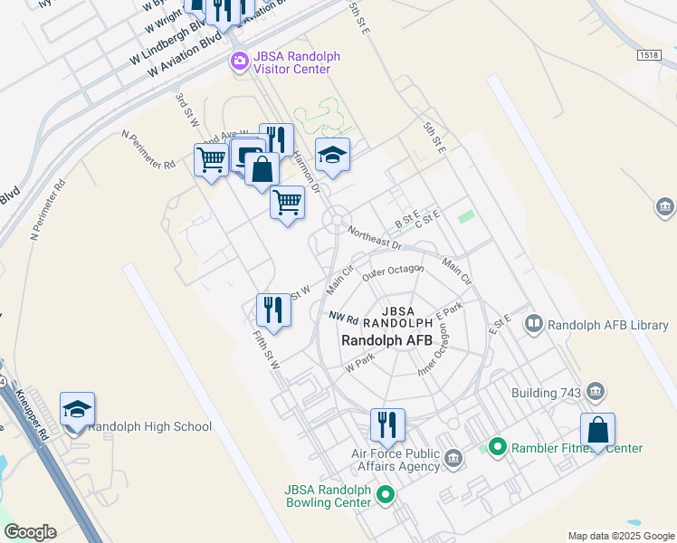 map of restaurants, bars, coffee shops, grocery stores, and more near 1-59 Main Cir in Universal City