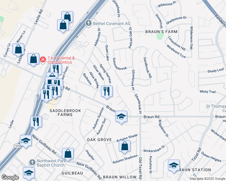 map of restaurants, bars, coffee shops, grocery stores, and more near 9622 Spring Harvest in San Antonio