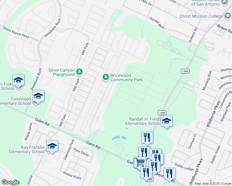 map of restaurants, bars, coffee shops, grocery stores, and more near 9862 Bricewood Cove in San Antonio