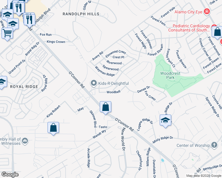 map of restaurants, bars, coffee shops, grocery stores, and more near 6603 Wood Bench in Live Oak