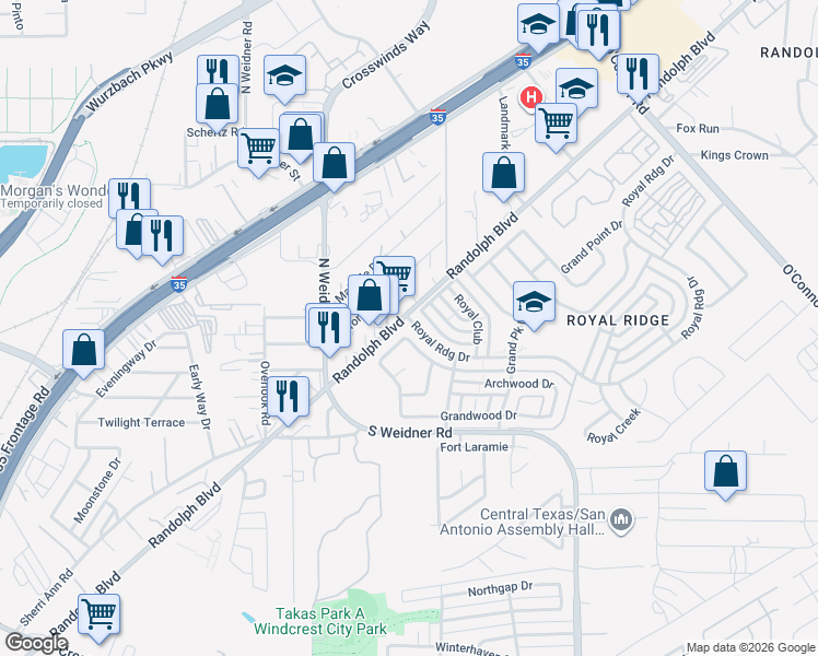 map of restaurants, bars, coffee shops, grocery stores, and more near 5803 Avalon Terrace in San Antonio