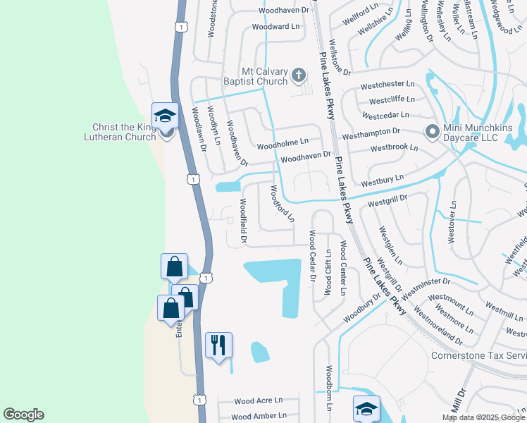 map of restaurants, bars, coffee shops, grocery stores, and more near 22 Wood Fair Lane in Palm Coast