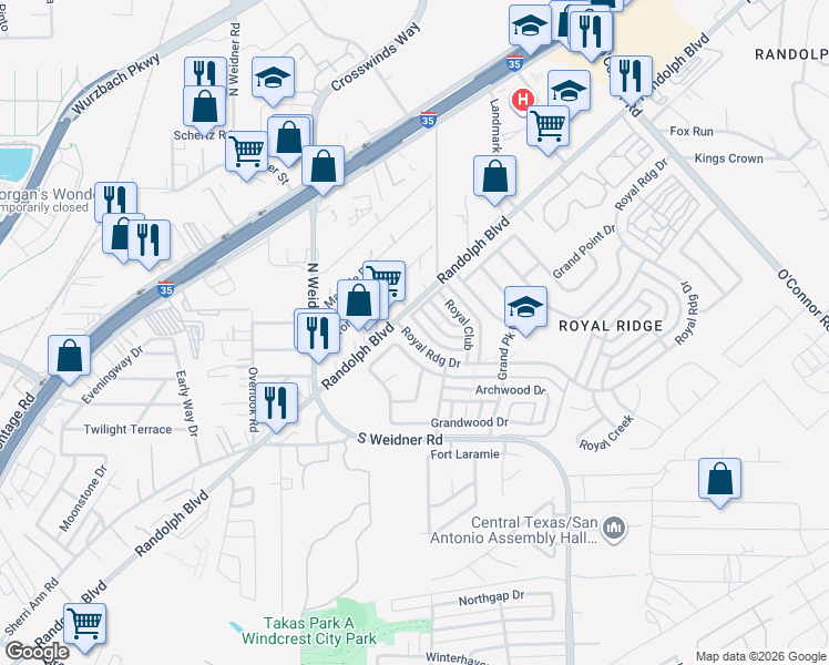 map of restaurants, bars, coffee shops, grocery stores, and more near 5803 Avalon Terrace in San Antonio