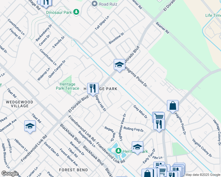 map of restaurants, bars, coffee shops, grocery stores, and more near 2614 Ledgebrook Lane in Friendswood
