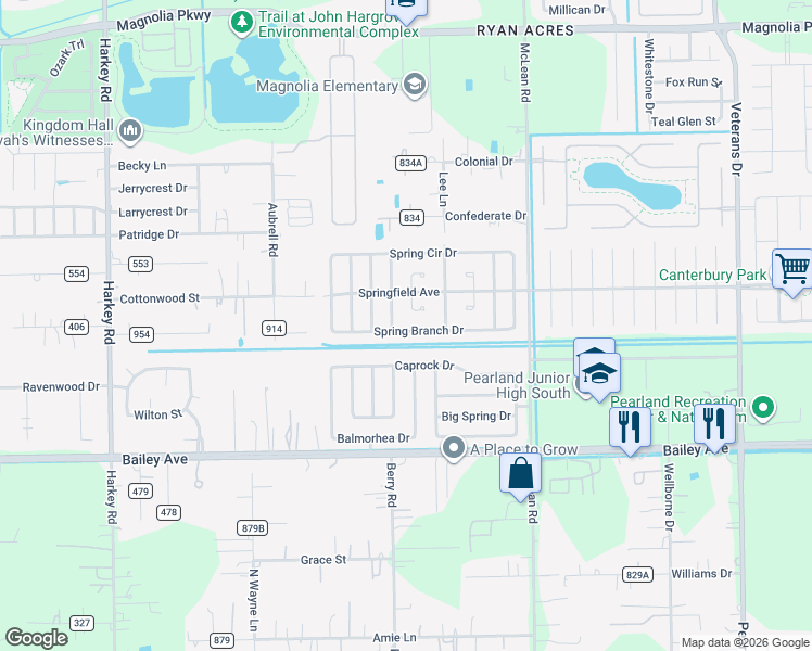 map of restaurants, bars, coffee shops, grocery stores, and more near 5213 County Road 834 in Pearland