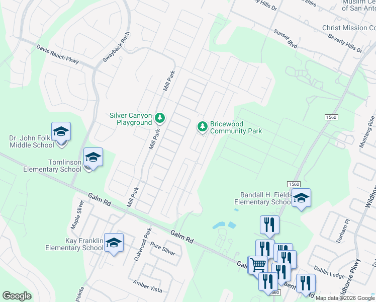 map of restaurants, bars, coffee shops, grocery stores, and more near 11726 Bricewood Bluff in San Antonio