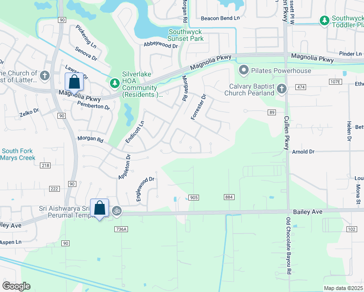 map of restaurants, bars, coffee shops, grocery stores, and more near 3323 Ridgepoint Court in Pearland