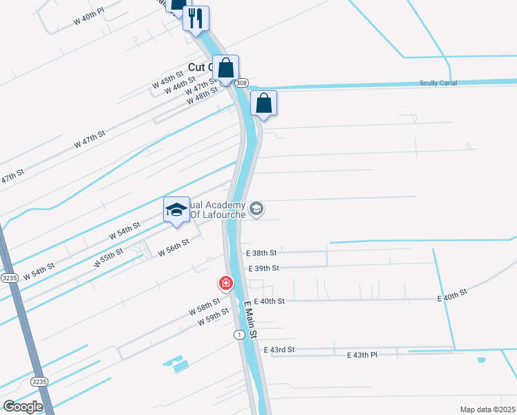 map of restaurants, bars, coffee shops, grocery stores, and more near 104 ABC Lane in Cut Off
