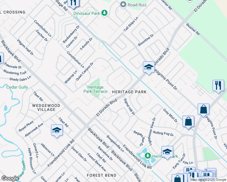 map of restaurants, bars, coffee shops, grocery stores, and more near 16810 Bending Creek Lane in Friendswood