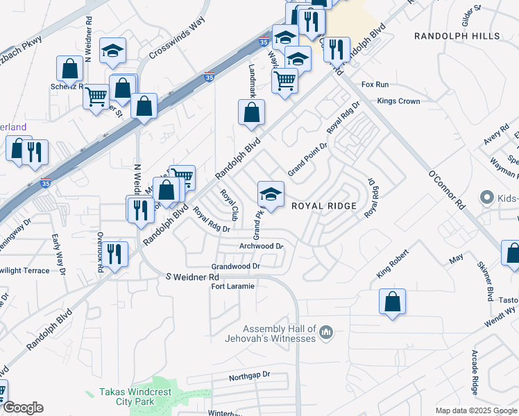 map of restaurants, bars, coffee shops, grocery stores, and more near 5846 Royal Haven in San Antonio