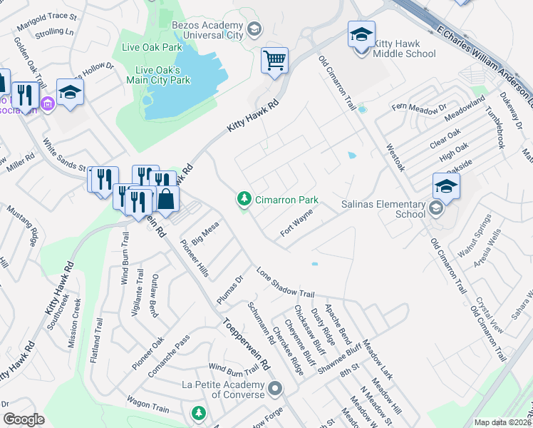 map of restaurants, bars, coffee shops, grocery stores, and more near 108 Rifle Gap in Universal City