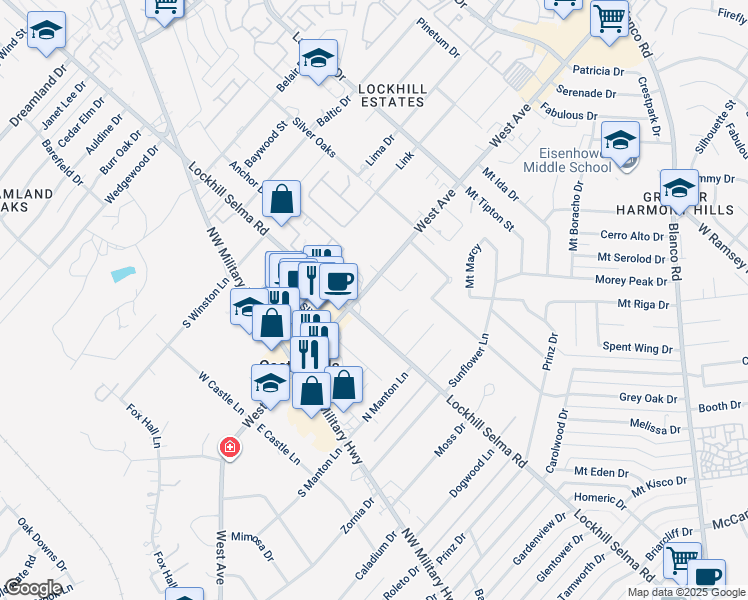 map of restaurants, bars, coffee shops, grocery stores, and more near 9542 West Avenue in San Antonio