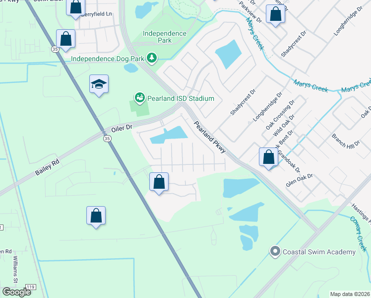 map of restaurants, bars, coffee shops, grocery stores, and more near 3903 Travis Lake Court in Pearland
