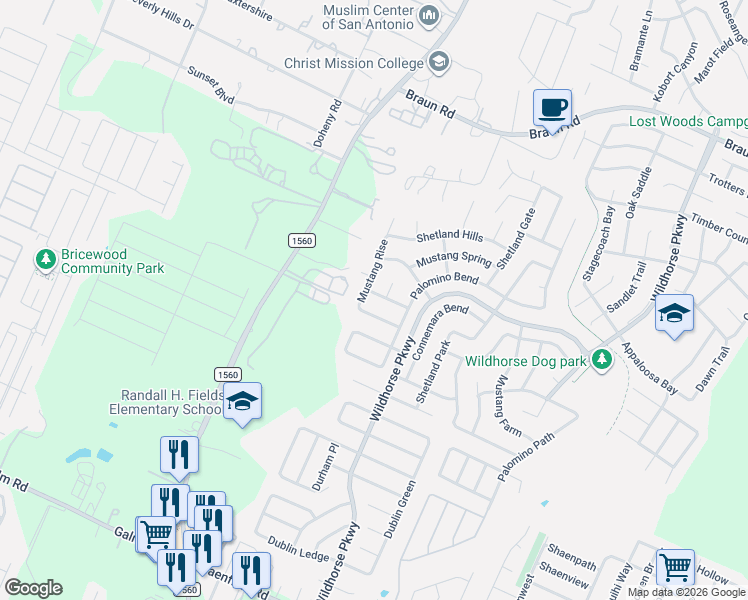 map of restaurants, bars, coffee shops, grocery stores, and more near 11039 Arabian Palm in San Antonio