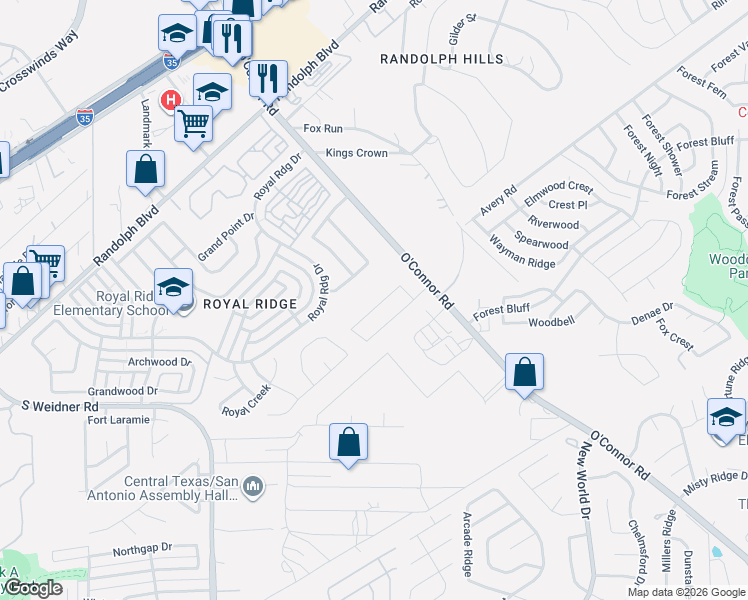 map of restaurants, bars, coffee shops, grocery stores, and more near 6426 Ithaca Forest in San Antonio