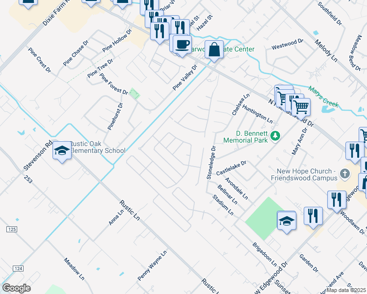 map of restaurants, bars, coffee shops, grocery stores, and more near 1113 Sunset Lakes Drive in Pearland