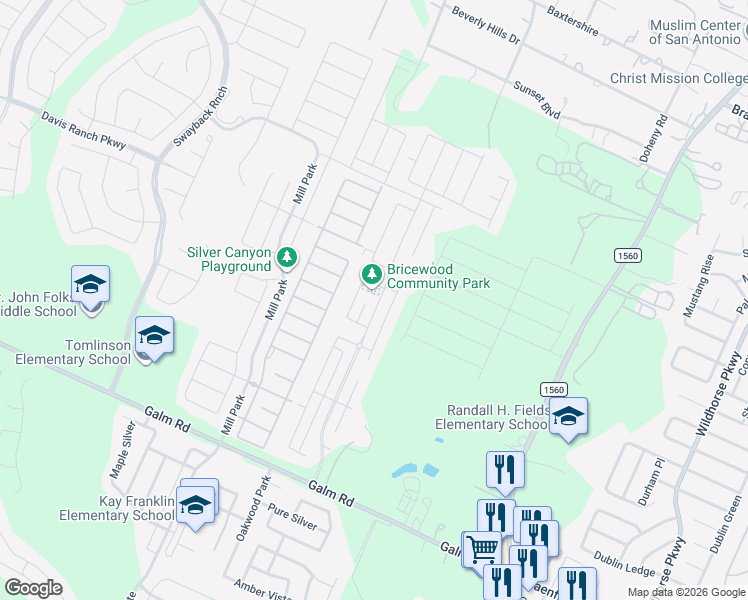 map of restaurants, bars, coffee shops, grocery stores, and more near 9926 Bricewood Nest in San Antonio