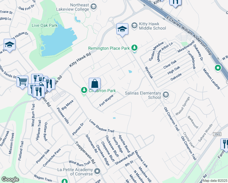 map of restaurants, bars, coffee shops, grocery stores, and more near 177 Rifle Gap in Universal City