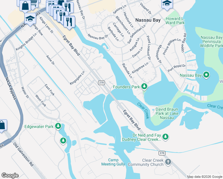 map of restaurants, bars, coffee shops, grocery stores, and more near 18721 Egret Oaks Lane in Houston