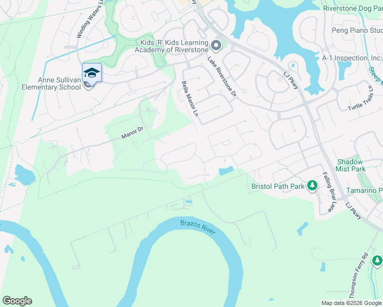 map of restaurants, bars, coffee shops, grocery stores, and more near 4823 Sabine Terrace Drive in Sugar Land