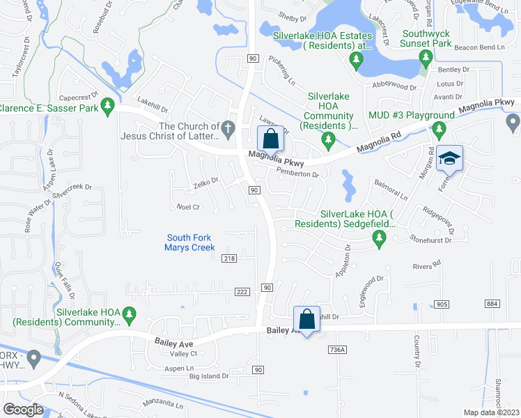 map of restaurants, bars, coffee shops, grocery stores, and more near 3918 Amerson Court in Manvel