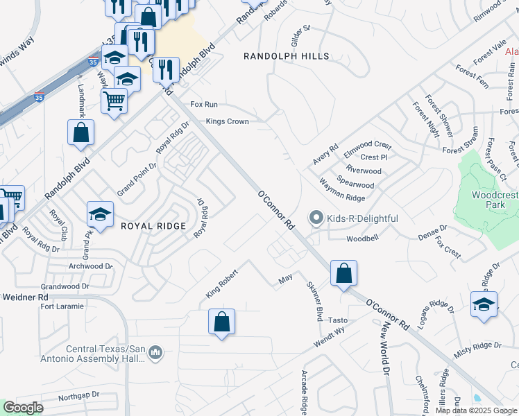 map of restaurants, bars, coffee shops, grocery stores, and more near 10522 Ithaca Bend in San Antonio