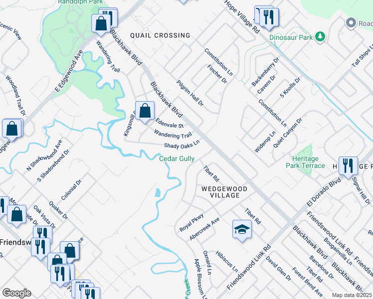 map of restaurants, bars, coffee shops, grocery stores, and more near 5131 Shady Oaks Lane in Friendswood