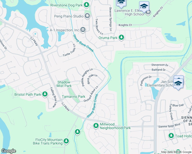 map of restaurants, bars, coffee shops, grocery stores, and more near 3923 Birch Vale Lane in Sugar Land