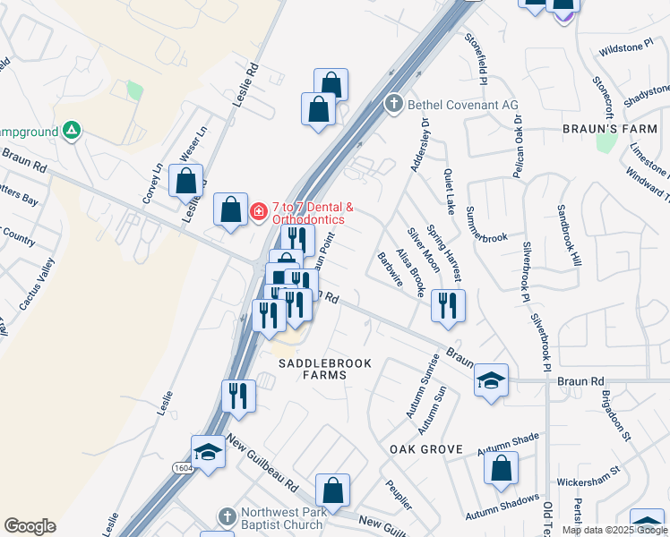 map of restaurants, bars, coffee shops, grocery stores, and more near 11026 Scenic Point in San Antonio